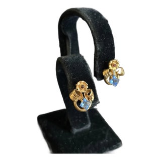 Antique/Vintage Art Deco Gold Stud Earrings With Garnet Gemstone, Pair For Sale