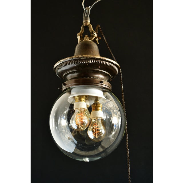 19th century Welsbach gas lamp with original body and glass, electrified. Invented by Carl Auer von Welsbach in 1888, they...