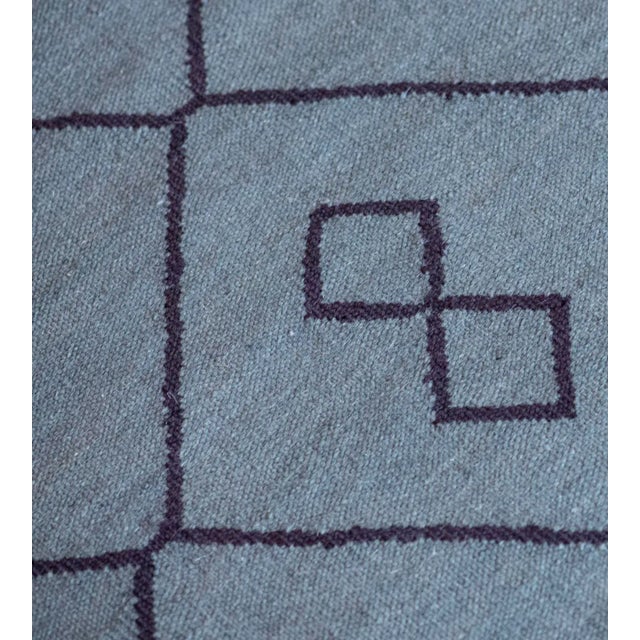 Moroccan Contemporary Blue Handwoven Wool Moroccan Inspired Flatweave Rug For Sale - Image 3 of 10