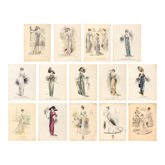 Collection of French Fashion Plates, 14 For Sale