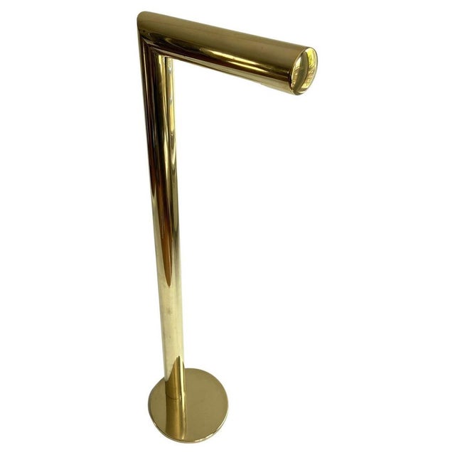 Minimalist Scandinavian Brass Floor Lamp attributed to Jonas Hilde, 1980s For Sale - Image 4 of 8