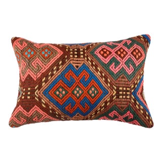 Embroidered Kilim Rug Pillow Cover For Sale