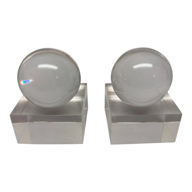 1980s Lucite Finial Paper Weights - A Pair For Sale