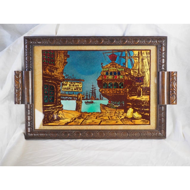 Figurative 1970s French Au Vieux Loup De Mer Eglomisé Glass Decorative Tray With Pirate Thematic For Sale - Image 3 of 11