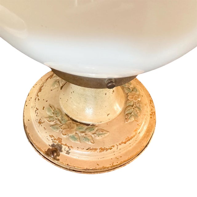 1920s 1920s White Cased Glass Globe on Old Brass Holder With Rustic Painted Patina For Sale - Image 5 of 6