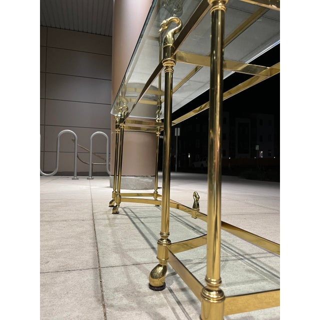 Mid-Century Modern Brass Swan Console Sofa Table Manner of Jansen For Sale - Image 10 of 13