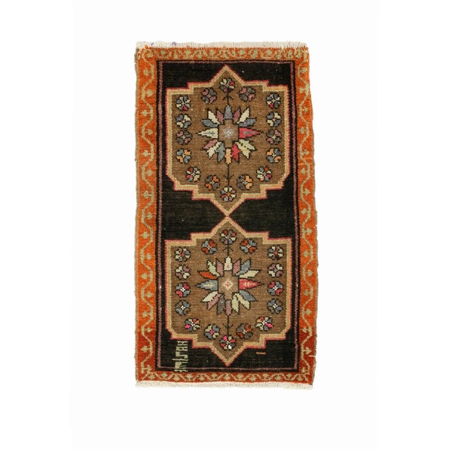 Orange & Brown Vintage Mini Rug For Sale - Image 4 of 4