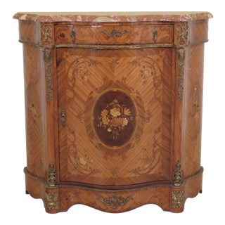 1980s Italian Marble Top Inlaid Commode With Bronze Trim For Sale