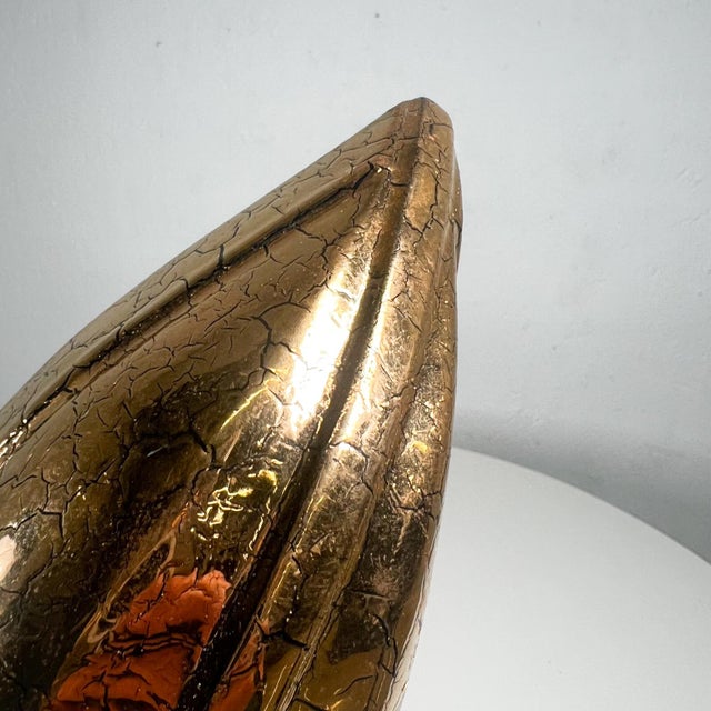 1960s 1960s Footed Ikebana Vase Mottled Gold Ceramic Boat For Sale - Image 5 of 10