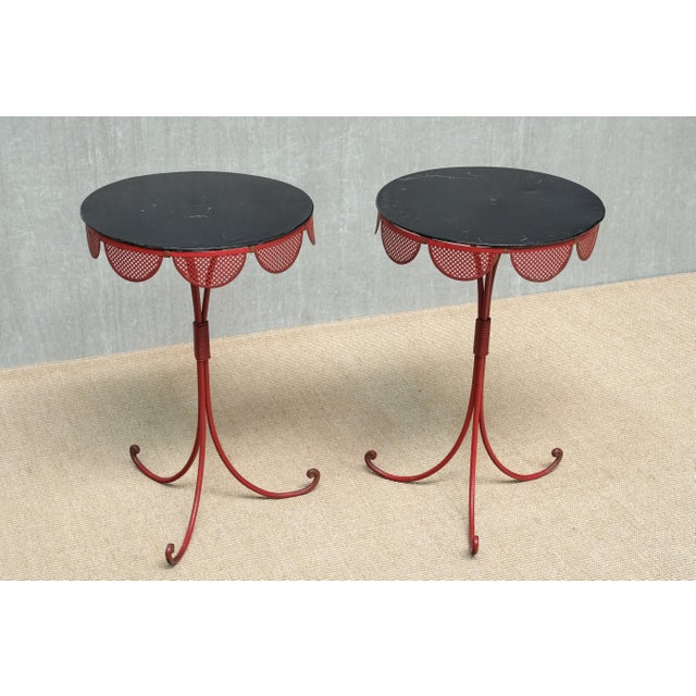 French Red and Black Tripod Gueridon Tables in the style of Emilio Terry, 1950s, Set of 2 For Sale - Image 12 of 14