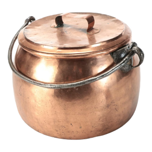 Antique Copper Stock Pot Cauldron With Wrought Iron Handle