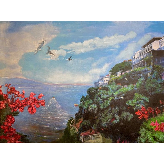 This enticing piece features an ornate gilt frame and is an original acrylic painting on canvas showcasing the scenic...