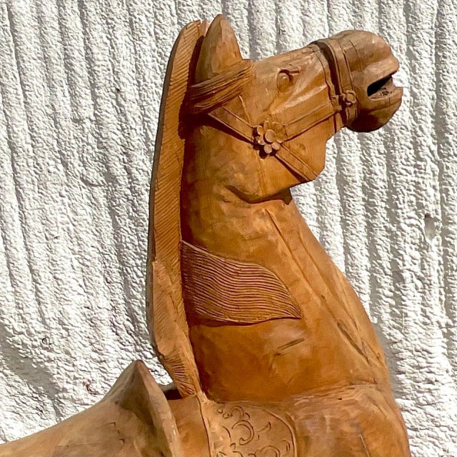 Chocolate Vintage Carousel Boho Carved Wooden Horse For Sale - Image 8 of 12