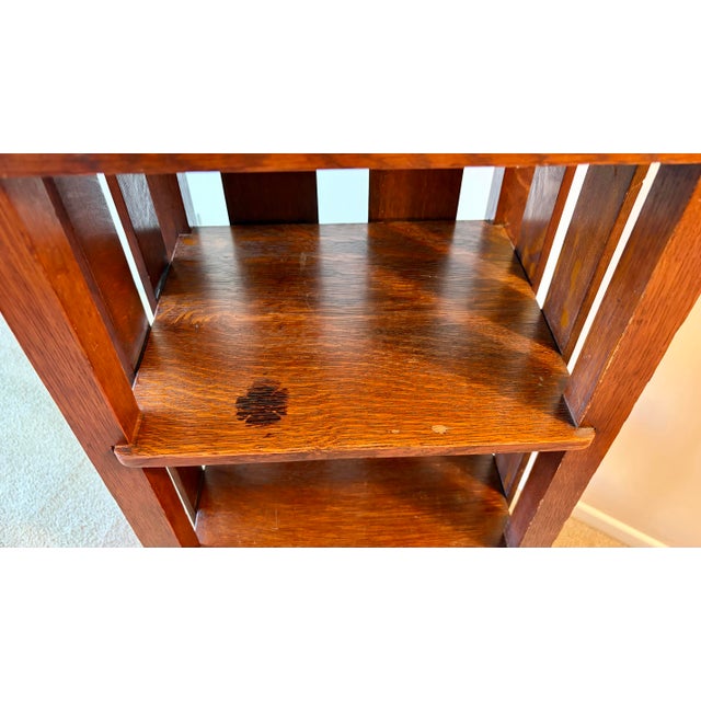 Brown Antique Stickley Brothers "Quaint" Mission Oak Magazine Stand / Bookcase, Circa 1910 With Labels For Sale - Image 8 of 12