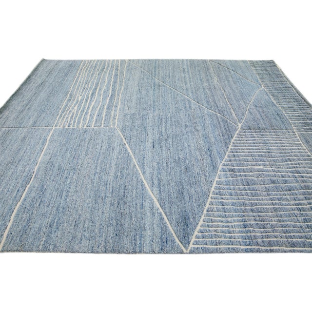 2020s 2020s Abstract Morocan Style Modern Wool Rug in Blue by Apadana For Sale - Image 5 of 7