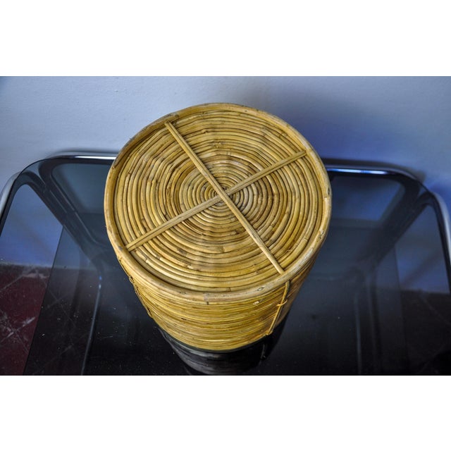 Brown Rattan and Brass Book Holder Basket, Italy, 1970s For Sale - Image 8 of 9