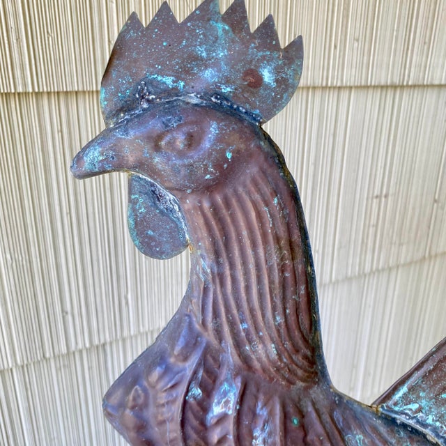 Copper Rooster Weathervane With Directionals (N, E, S, W) and Crown Roof Mount For Sale - Image 9 of 16