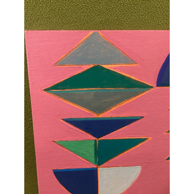 Abstract Geometric Painting, Modern MCM Wall Art, Colorful Shape Composition, Original 8x8 For Sale - Image 4 of 9