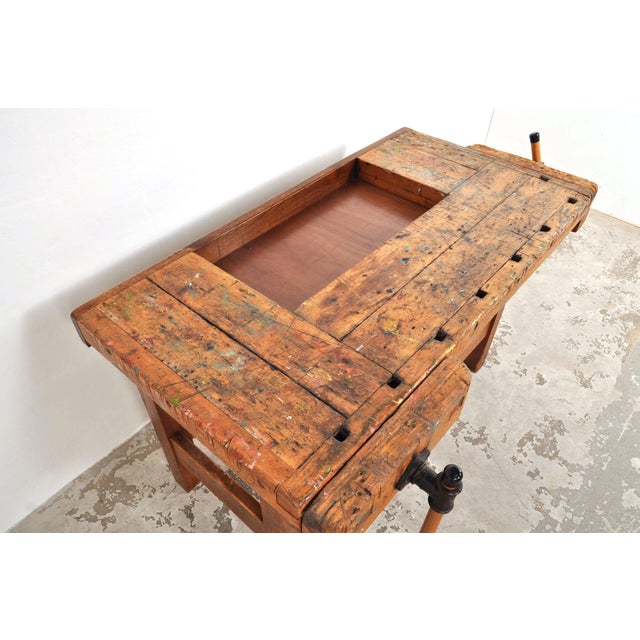 Vintage Carpenters Workbench in Beech from Nooitgedagt, 1950s For Sale - Image 11 of 13