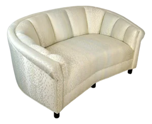 1950’s Art Deco Channel Tufted Curved Loveseat Sofa