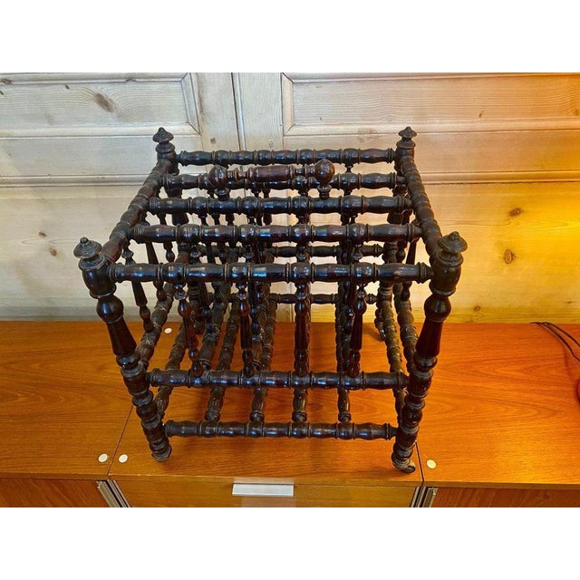 Wood Turned Wood Newspaper Rack For Sale - Image 7 of 10