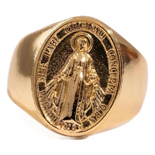 Divine Protection Virgin Mary Gold Vermeil Ring, Size 8 For Sale