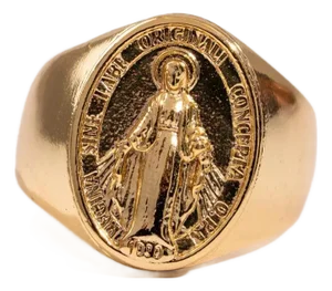 Divine Protection Virgin Mary Gold Vermeil Ring, Size 8