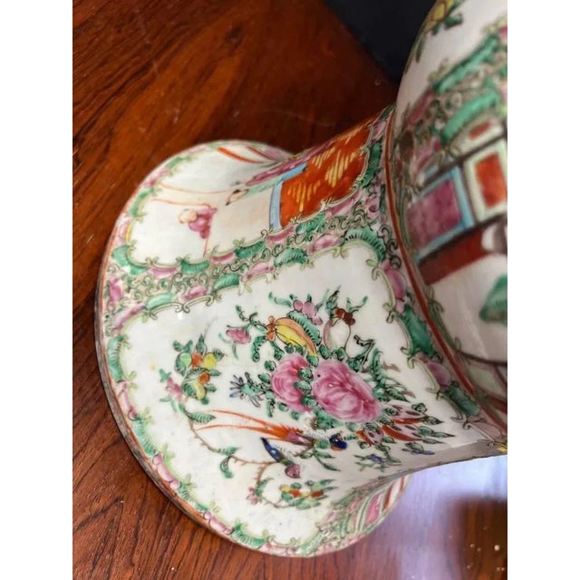 19th Century Chinese Porcelain Rose Medallion Vase Antique 19th century rose medallion vase with a bulbous center section...