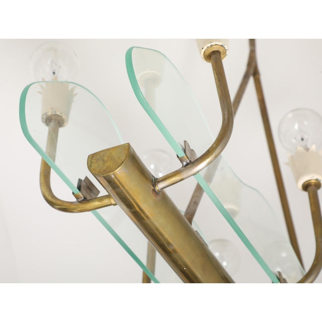 1930s Italian Art Deco Brass and Glass 8-Light Pendant For Sale - Image 15 of 15