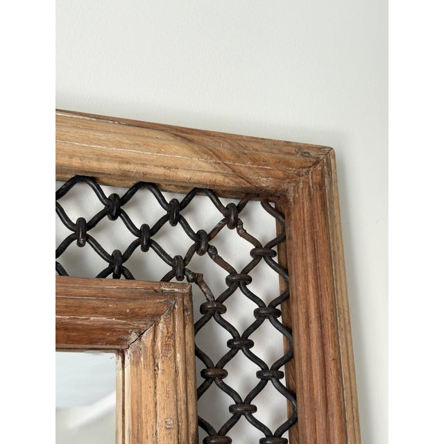 1980s Woven Lattice Work Mirror with Reeded Wooden Frame, 1980s For Sale - Image 5 of 10