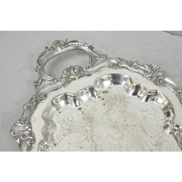 Victorian Vintage Sheffield Baroque Silver Plated Long Narrow Serving Platter Bar Tray For Sale - Image 3 of 15