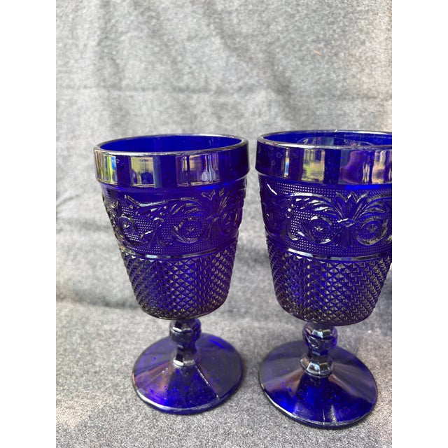 English Vintage Cobalt Blue Goblets Set of 5 For Sale - Image 3 of 16