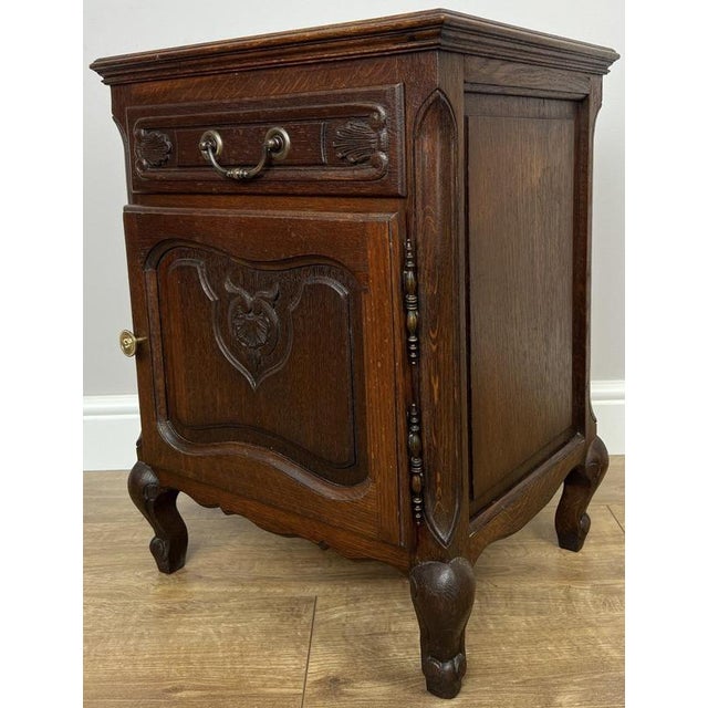 Vintage French Louis XVI Oak Bedside Table For Sale - Image 3 of 11
