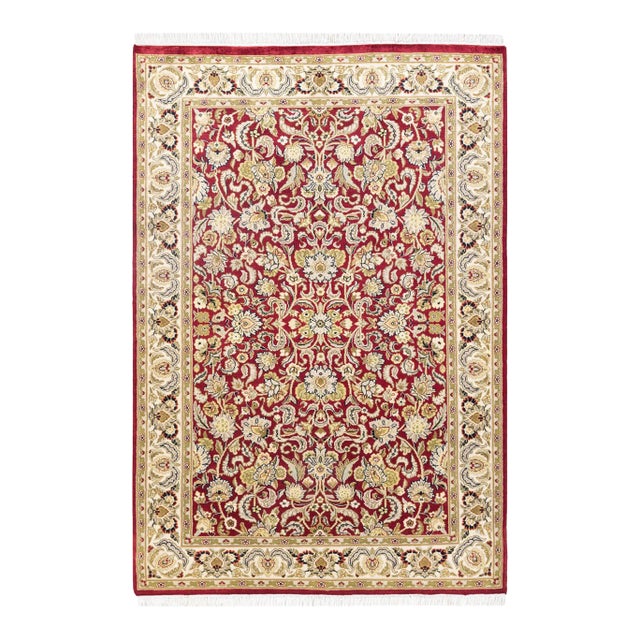 Mogul, One-of-a-Kind Hand-Knotted Area Rug in Red, 4' 2" x 6' 1" For Sale