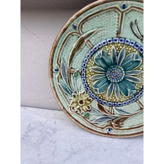 Rustic Majolica Flowers & Butterfly Plate Wasmuel Circa 1890 For Sale - Image 3 of 5