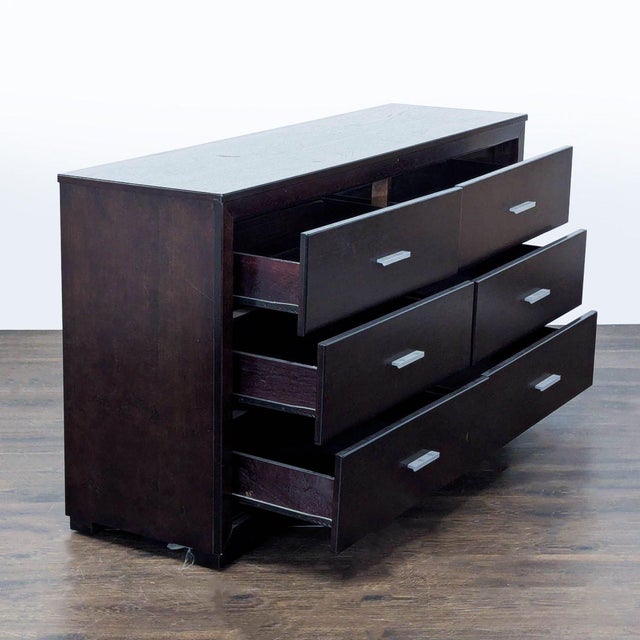 Modern Modern 6-Drawer Dark Wood Dresser With Silver Handles For Sale - Image 3 of 13