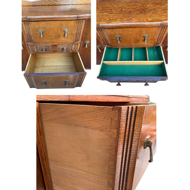 Brown Antique Quarter Sawn Oak Buffet Sideboard With Curved Doors, C. 1928–1933 For Sale - Image 8 of 12