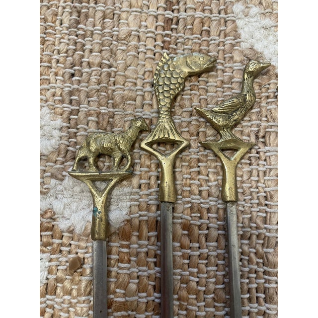 Vintage Brass Animal Top Skewers Set of 7 Brass & Steel For Sale - Image 9 of 11