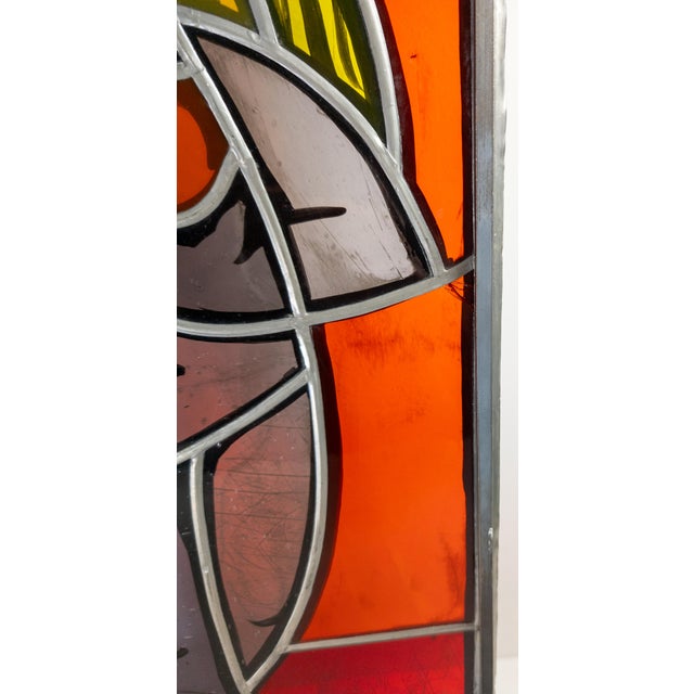 1960's Mid-Century Stained Glass Window Panel of a Figure, Signed For Sale - Image 15 of 16