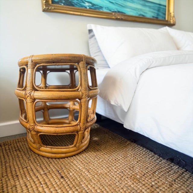Mid-Century Modern Vintage Post Modern Bent Bamboo & Rattan Side Tables or Stools – A Pair For Sale - Image 3 of 12