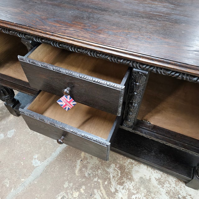 Late 19th Century English Oak Carved Sideboard With Bulbous Legs on Potboard Base For Sale - Image 17 of 18