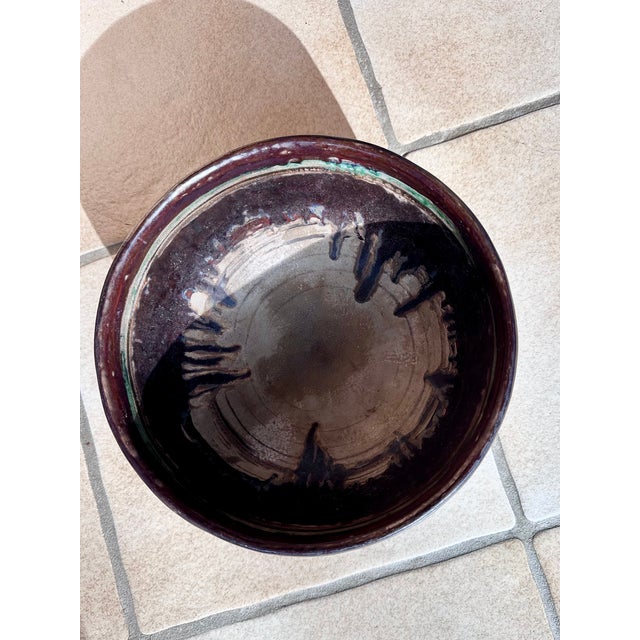 1970s Handmade Studio Ceramic Bowl with Turquoise Accents, France, 1970s For Sale - Image 5 of 12