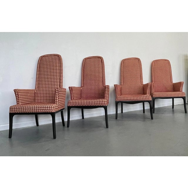 Elegant set of four high backed armchairs that can be used as dining chairs or game table chairs. Lovely design with...
