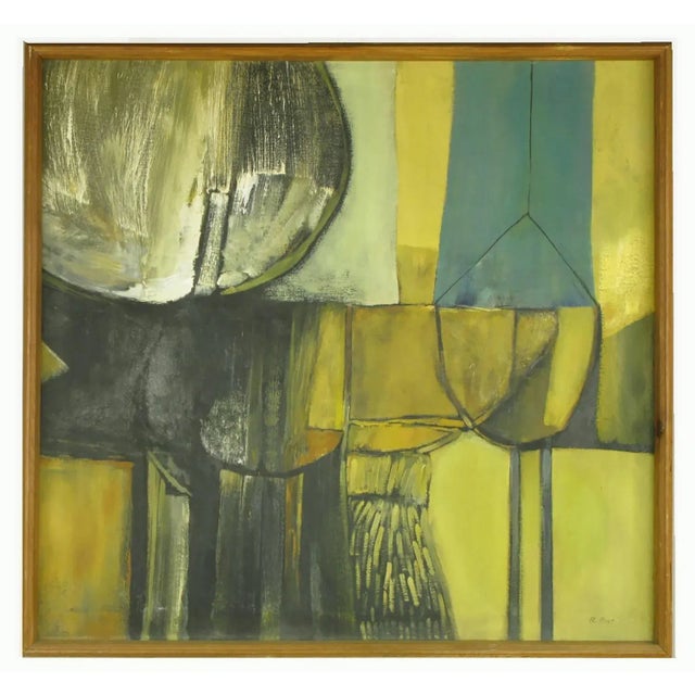 Terrific oil painting on canvass signed R.Post. Abstract Expressionist color and movement with cubist style shapes created...