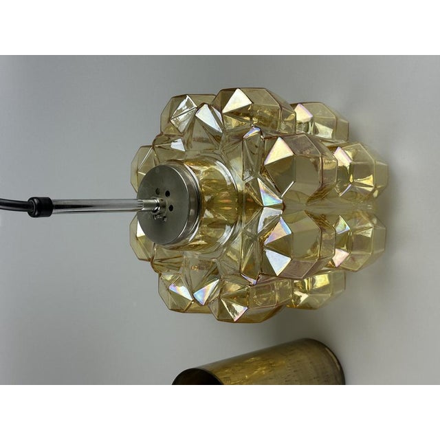 Space Age Glass and Brass Ceiling Lamp from Glashütte Limburg, Germany, 1970s For Sale - Image 10 of 16