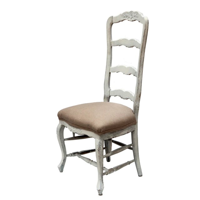 1950s Vintage French Provincial Ladder Back Chairs W Linen Seats: A Pair For Sale - Image 5 of 11