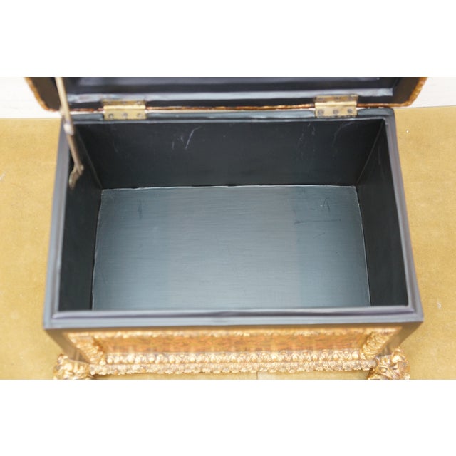 Black Late 20th Century French Napoleon Style Faux Boulle Jewelry Keepsake Box Chest Casket 15" For Sale - Image 8 of 16
