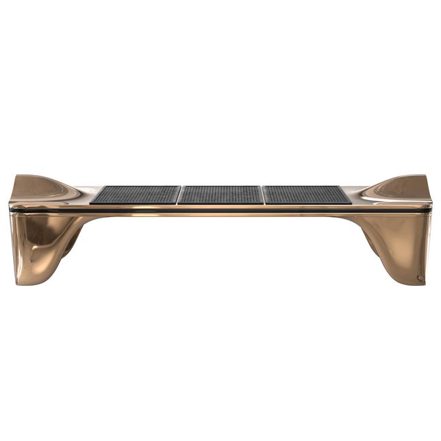 "Passione" Bench With Bronze and Exclusive Woven Leather, Handcrafted For Sale In Los Angeles - Image 6 of 8
