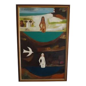 1980s Brazilian Artist Calasans Neto- Nude Surrealist Painting