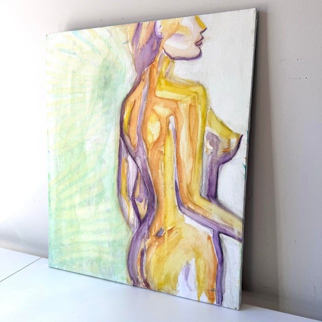 Mid-Century Modern Late 20th Century Nude Figural Mixed Media Watercolor Painting For Sale - Image 3 of 4